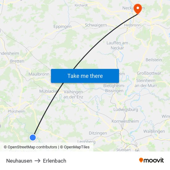 Neuhausen to Erlenbach map
