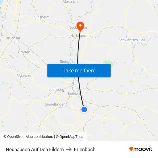 Neuhausen Auf Den Fildern to Erlenbach map