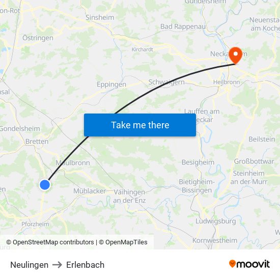 Neulingen to Erlenbach map