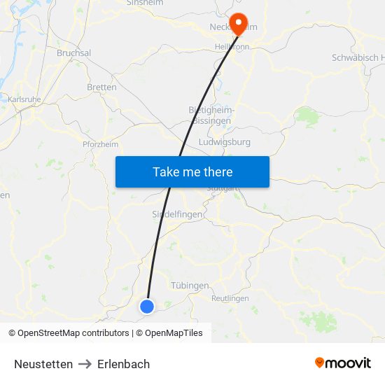 Neustetten to Erlenbach map