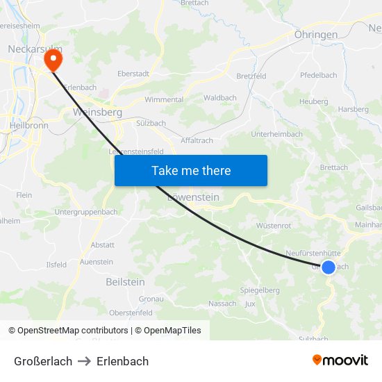 Großerlach to Erlenbach map