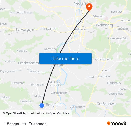 Löchgau to Erlenbach map