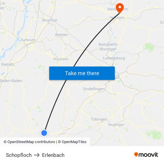 Schopfloch to Erlenbach map