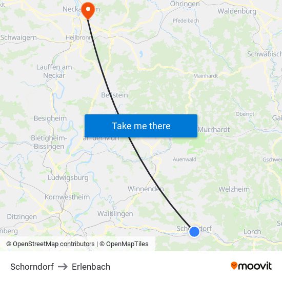 Schorndorf to Erlenbach map