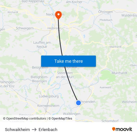 Schwaikheim to Erlenbach map