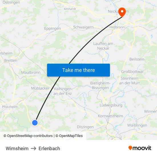 Wimsheim to Erlenbach map
