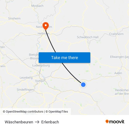 Wäschenbeuren to Erlenbach map