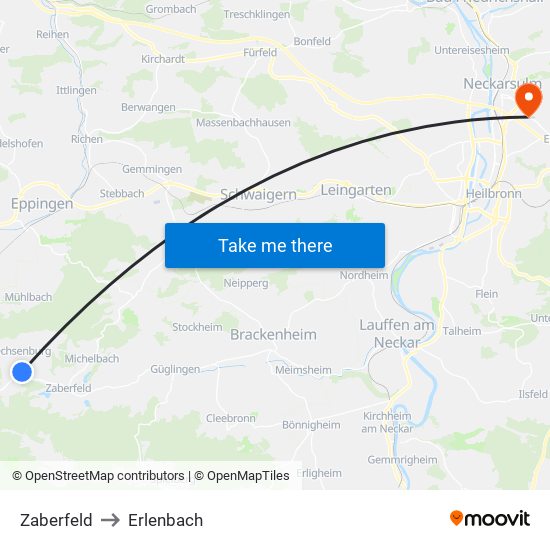 Zaberfeld to Erlenbach map