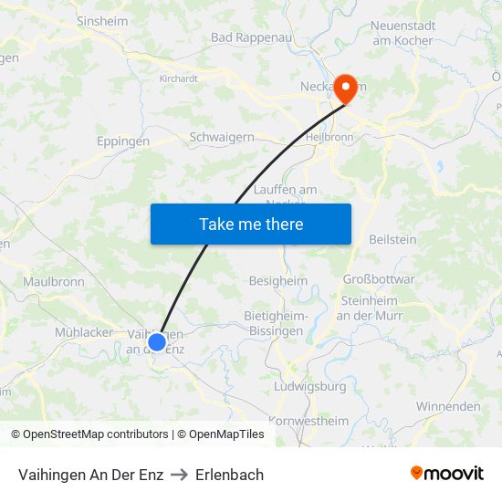 Vaihingen An Der Enz to Erlenbach map