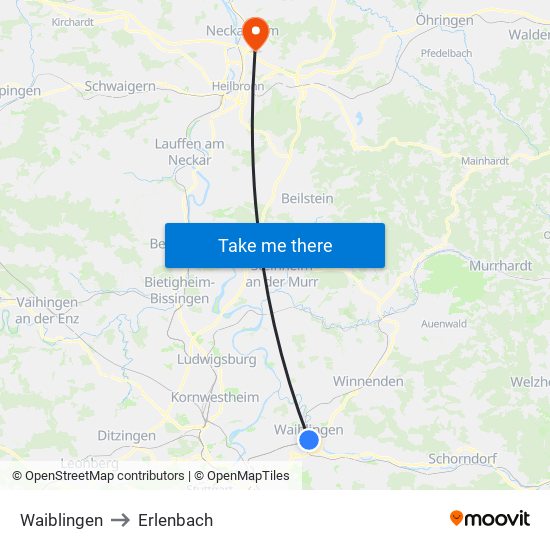 Waiblingen to Erlenbach map