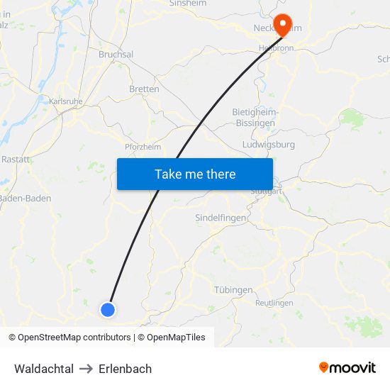 Waldachtal to Erlenbach map