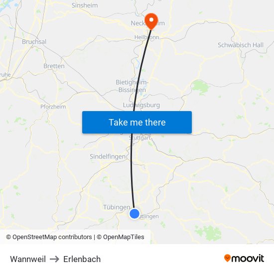 Wannweil to Erlenbach map