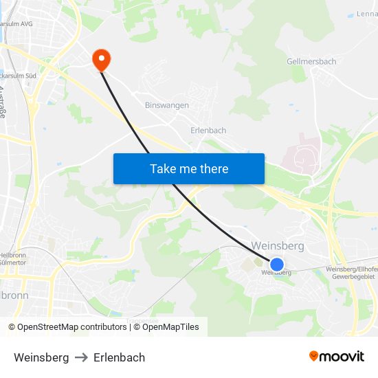 Weinsberg to Erlenbach map