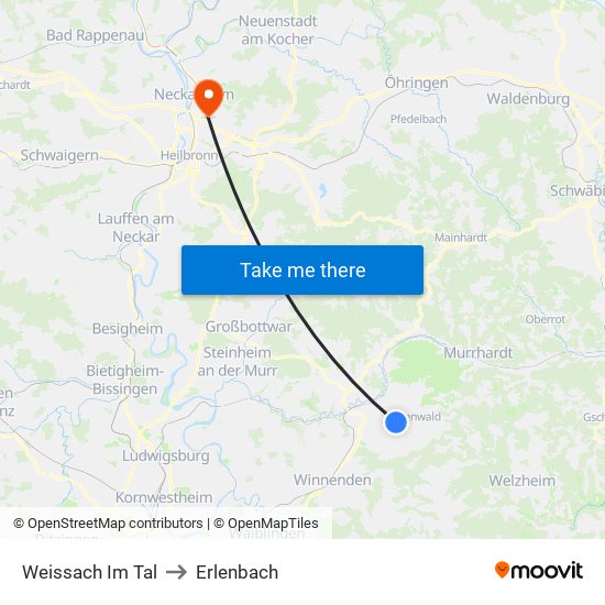 Weissach Im Tal to Erlenbach map