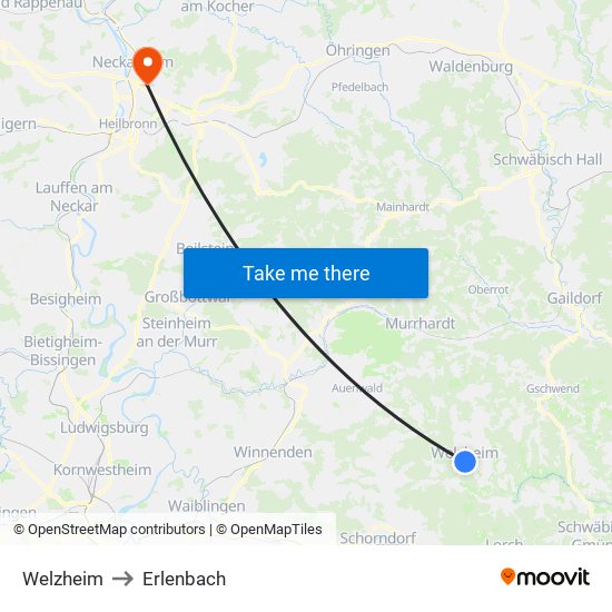 Welzheim to Erlenbach map