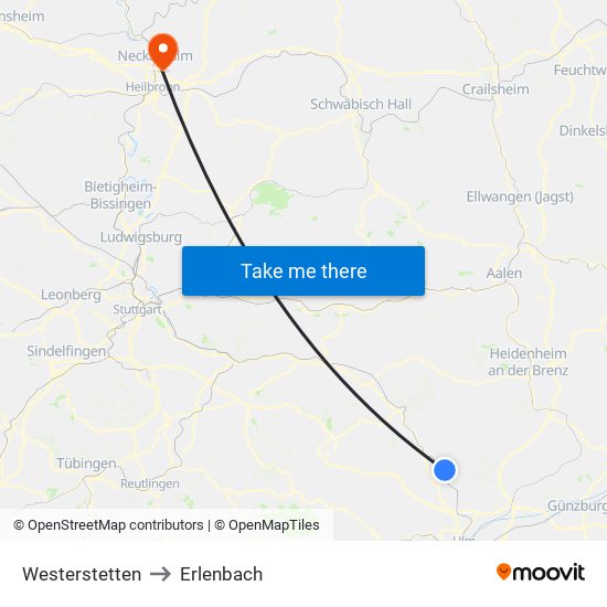 Westerstetten to Erlenbach map