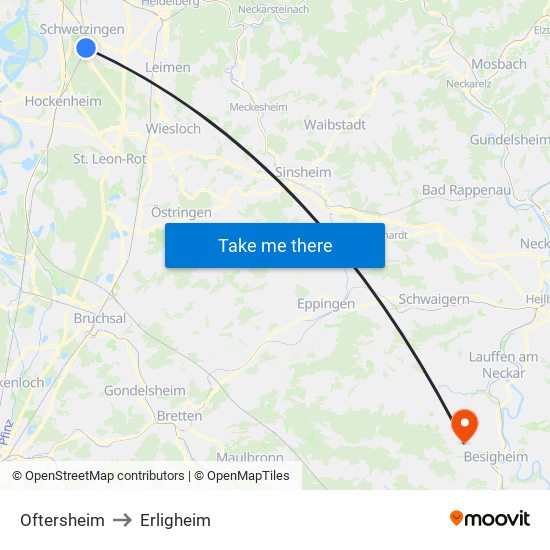 Oftersheim to Erligheim map