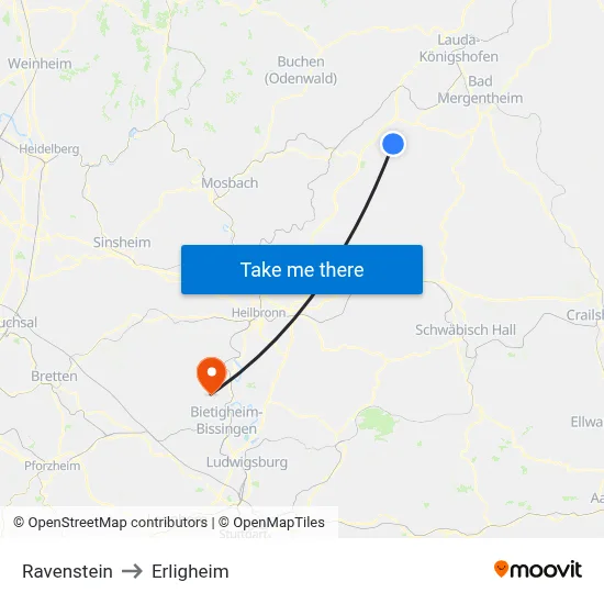 Ravenstein to Erligheim map
