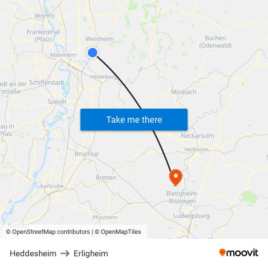Heddesheim to Erligheim map