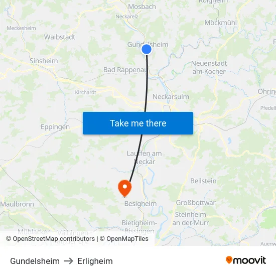 Gundelsheim to Erligheim map