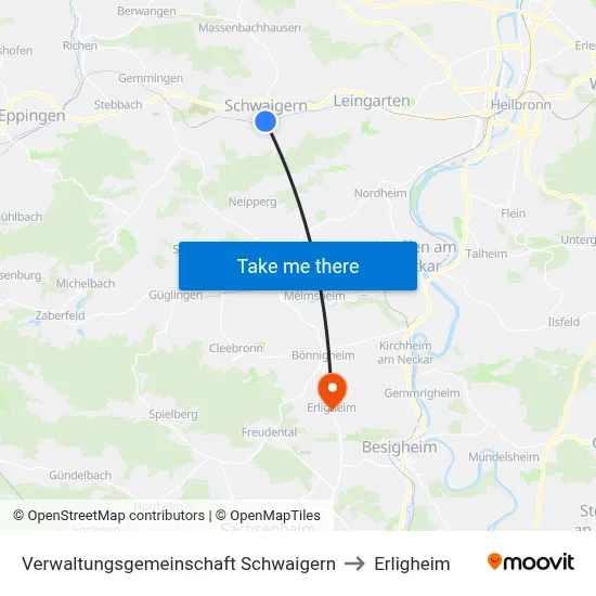 Verwaltungsgemeinschaft Schwaigern to Erligheim map