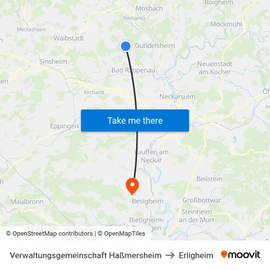 Verwaltungsgemeinschaft Haßmersheim to Erligheim map