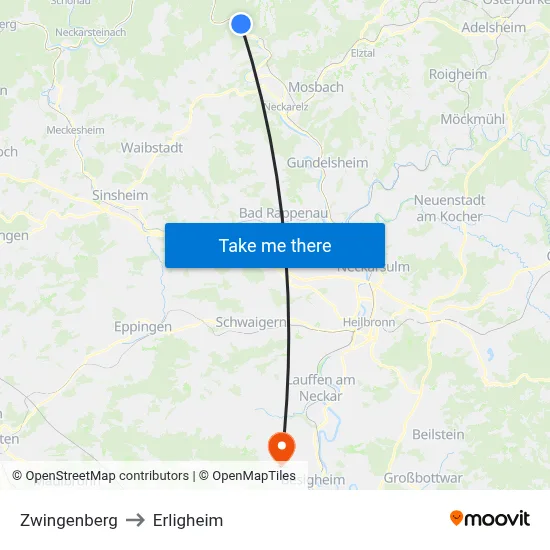 Zwingenberg to Erligheim map