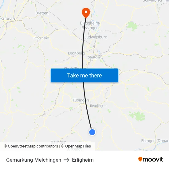 Gemarkung Melchingen to Erligheim map