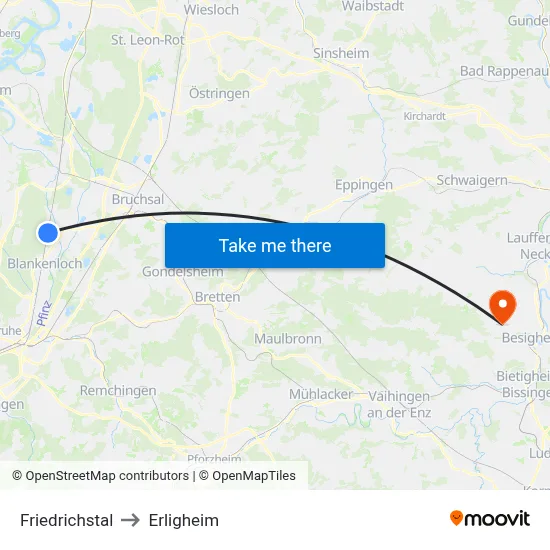 Friedrichstal to Erligheim map