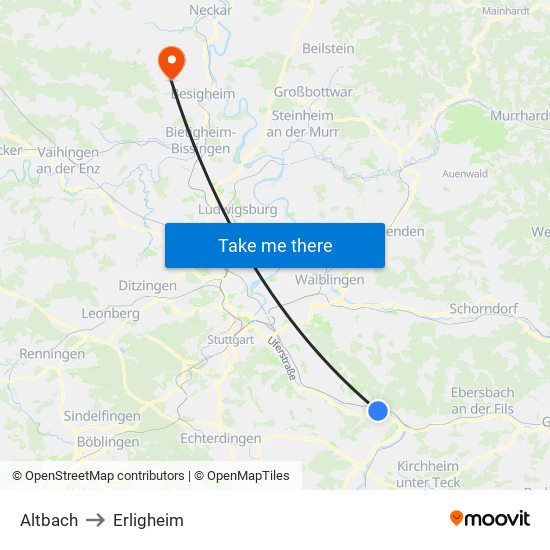Altbach to Erligheim map