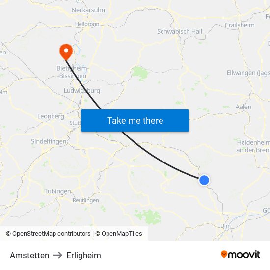 Amstetten to Erligheim map