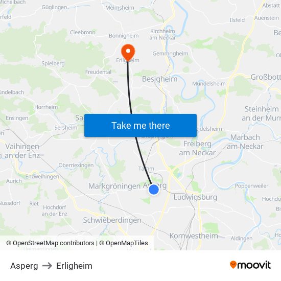 Asperg to Erligheim map