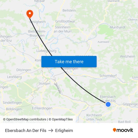 Ebersbach An Der Fils to Erligheim map