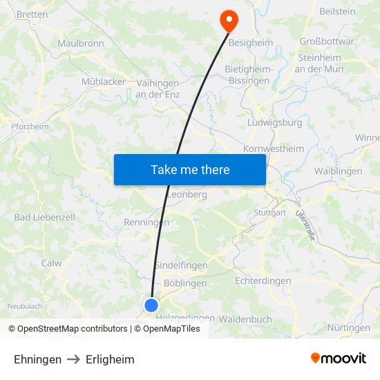 Ehningen to Erligheim map