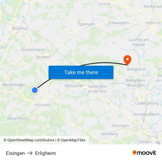 Eisingen to Erligheim map