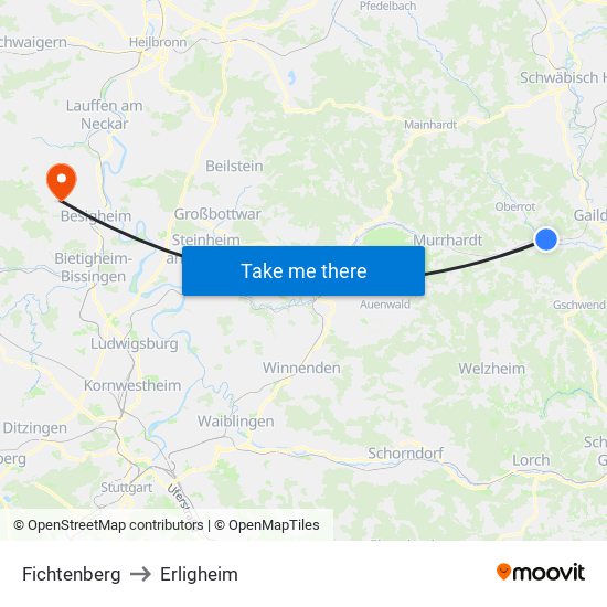 Fichtenberg to Erligheim map