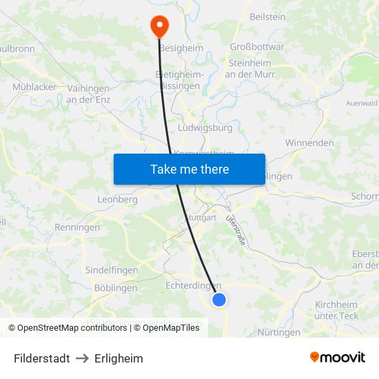 Filderstadt to Erligheim map