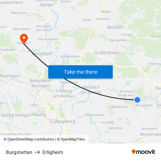 Burgstetten to Erligheim map