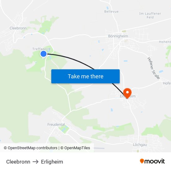 Cleebronn to Erligheim map