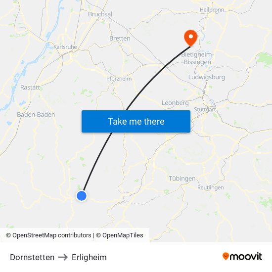 Dornstetten to Erligheim map