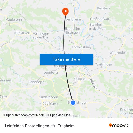 Leinfelden-Echterdingen to Erligheim map