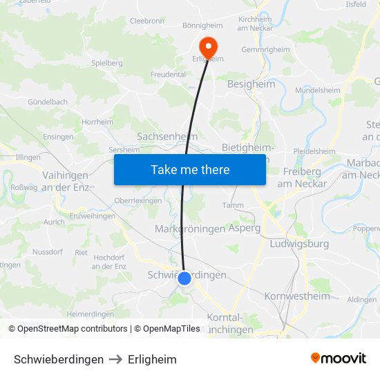 Schwieberdingen to Erligheim map