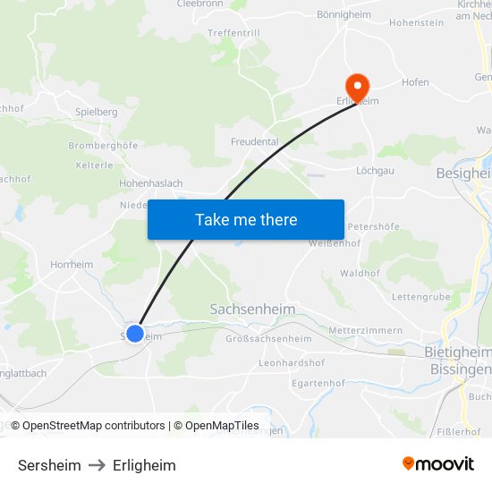 Sersheim to Erligheim map