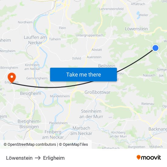Löwenstein to Erligheim map