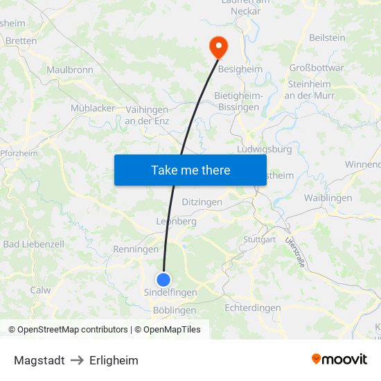 Magstadt to Erligheim map