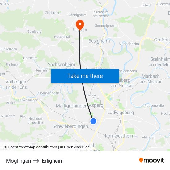 Möglingen to Erligheim map
