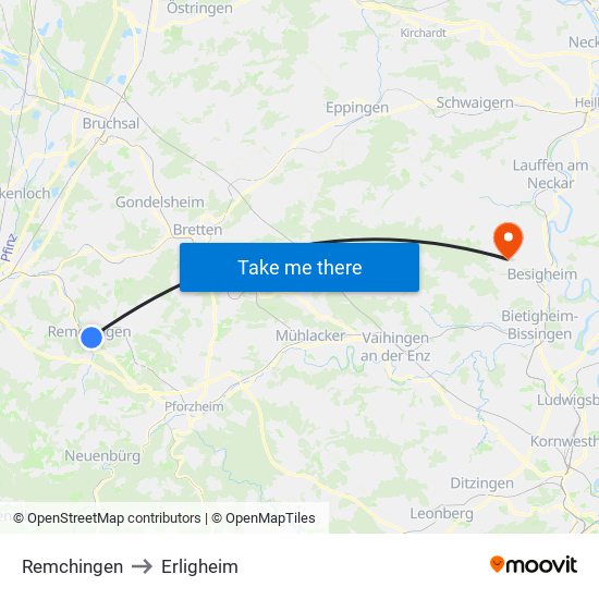 Remchingen to Erligheim map