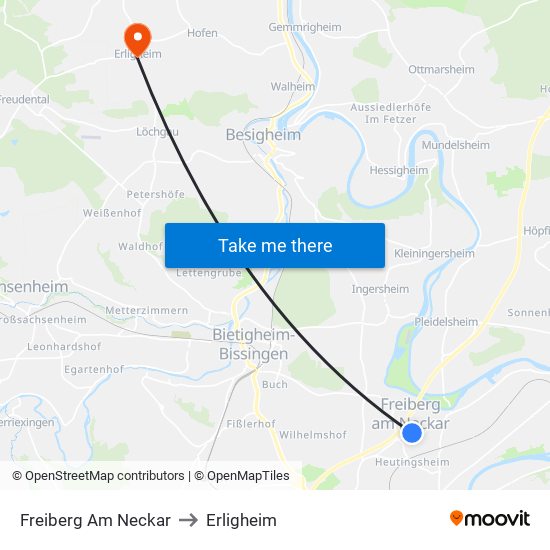 Freiberg Am Neckar to Erligheim map