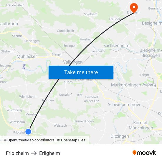 Friolzheim to Erligheim map