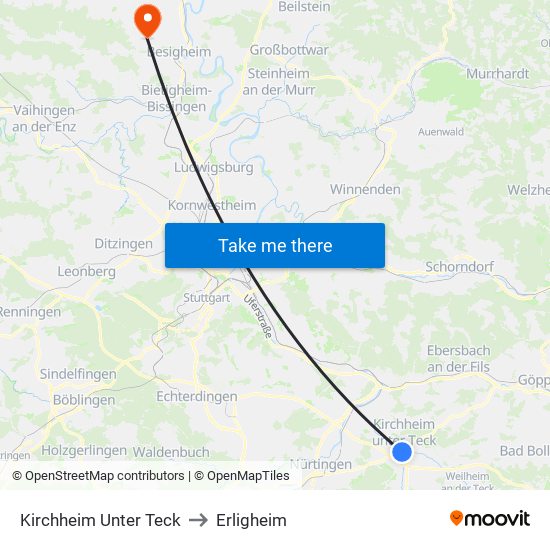 Kirchheim Unter Teck to Erligheim map
